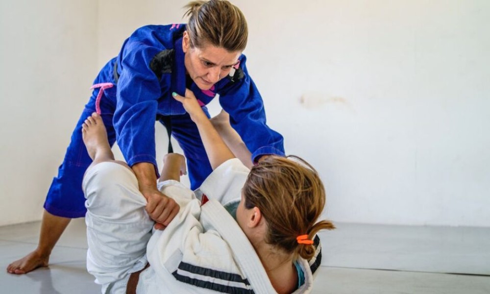 Two women training